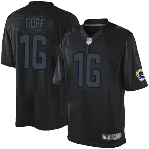 Men's Elite Jared Goff Nike Jersey Black - #16 Impact NFL Los Angeles Rams